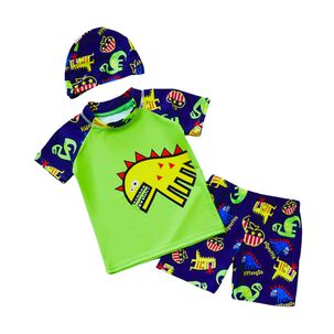 Traje De Ba&ntilde;o 3 Piezas Manga Corta Jump Kids Verde Dinosaurios