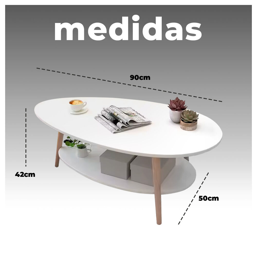 Mesa De Centro Ovalada Moderna Minimalista Con Almacenamiento image number 5.0