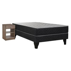 Cama Europea Celta Apolo Black / 1 Plaza / Base Normal + Velador