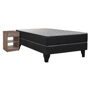 Cama Europea Celta Apolo Black / 1 Plaza / Base Normal + Velador