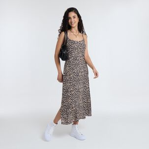 Vestido Largo Animal Print Sin Mangas Cuello V Mujer Freedom