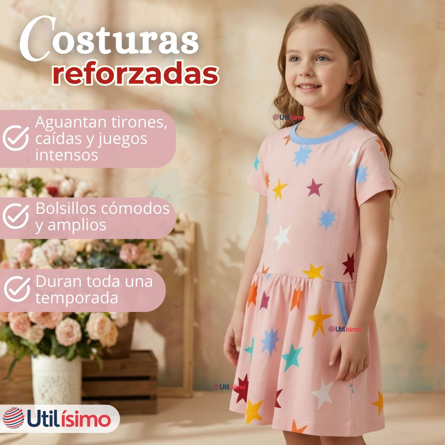 Vestido Manga Corta Estrellas Algod&oacute;n Ni&ntilde;a image number 4.0