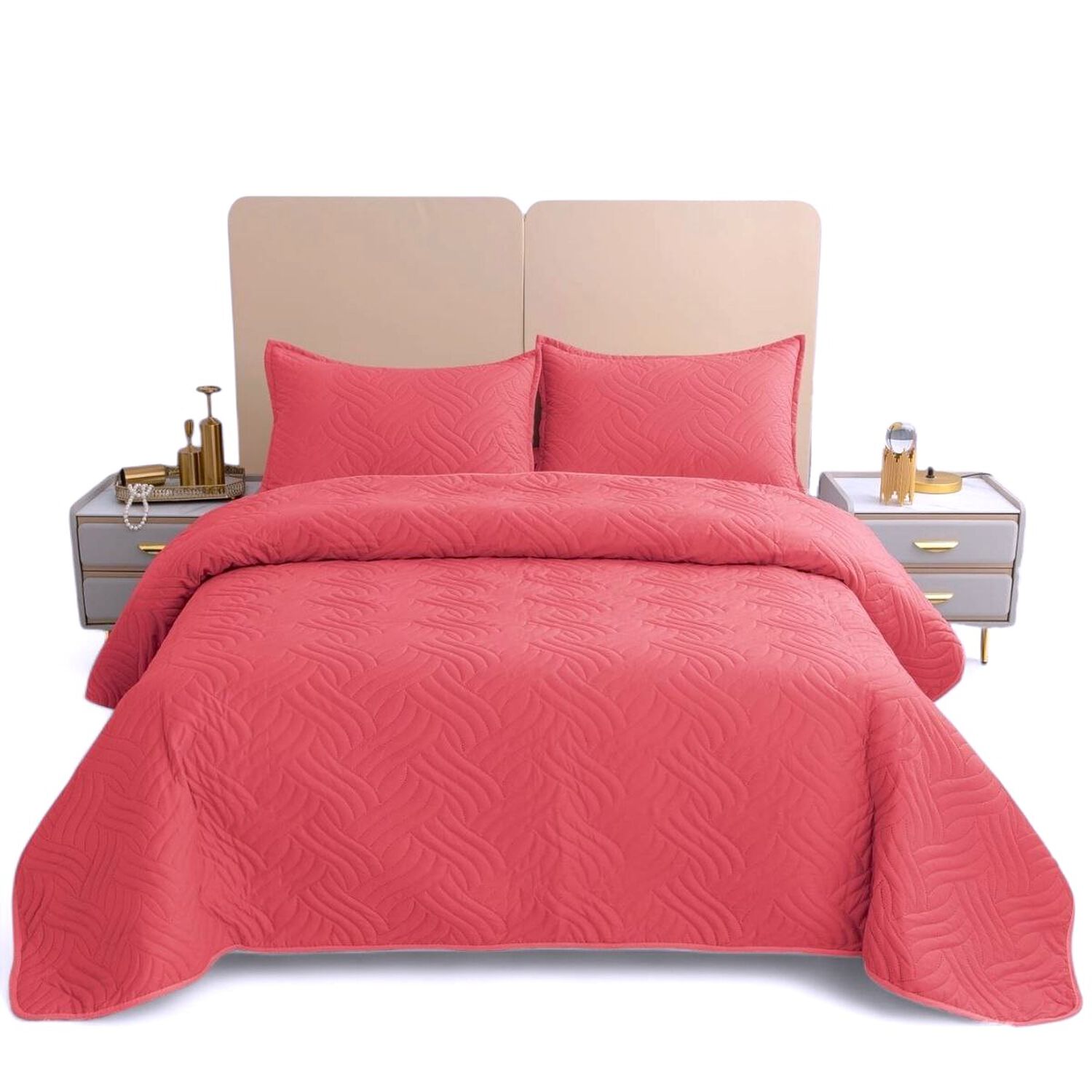 Colcha De 1.5 Plazas Cobertor Para Cama 180cm X 230cm Quilt De Verano Cubrecama Color Coral image number 0.0