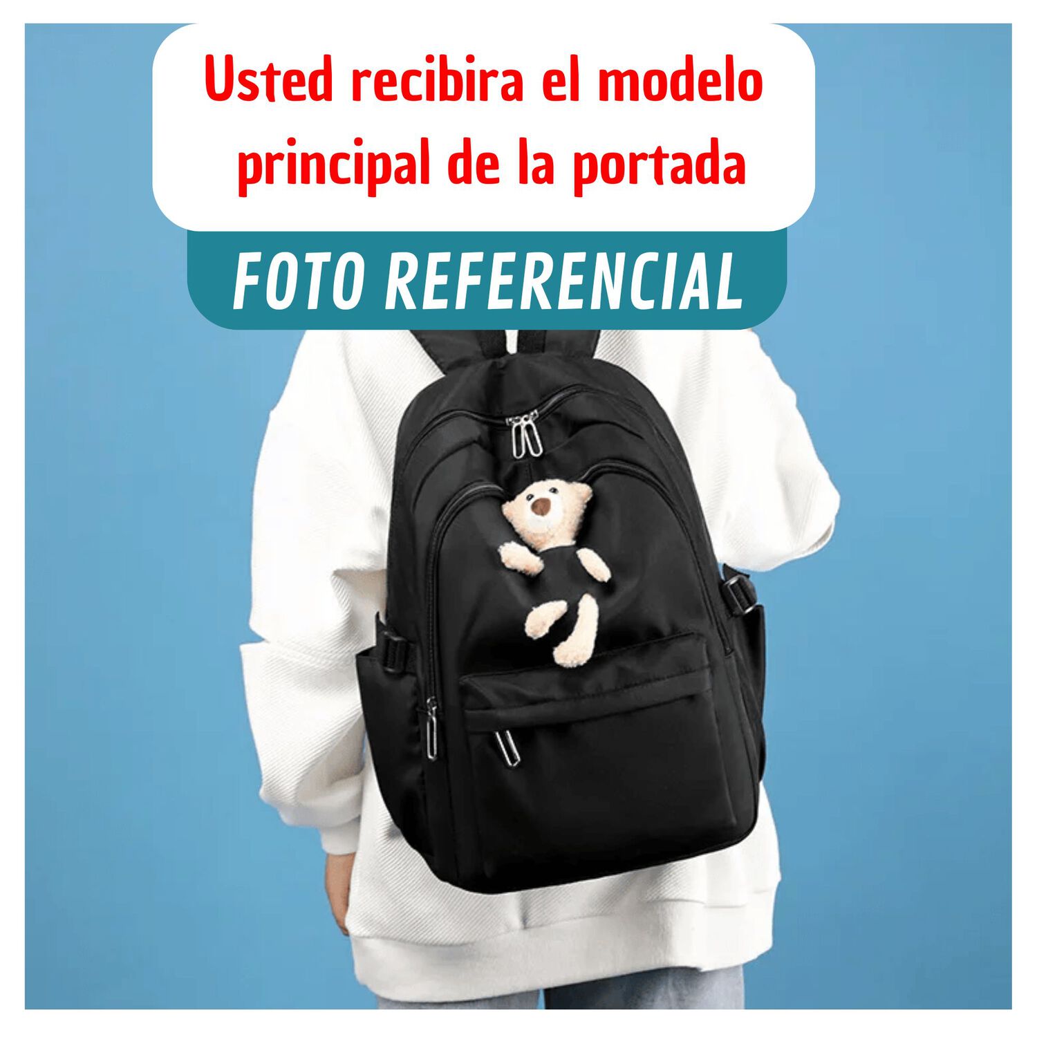 Mochila Escolar Juvenil 46cm Ni&ntilde;as Estilo Kawaii Cute Teddy Black image number 3.0