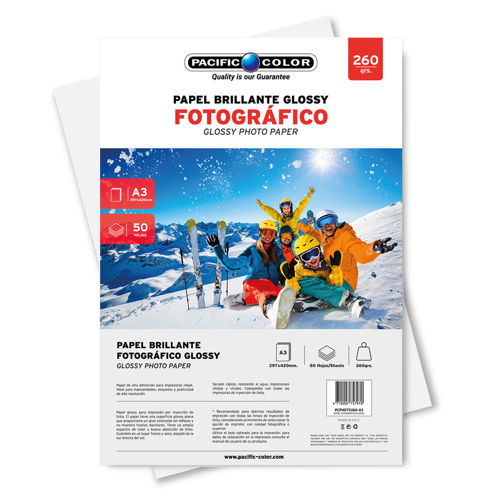 Papel Fotogr&aacute;fico Glossy 50 Hojas Tama&ntilde;o A3 260grs - Ps image number 0.0