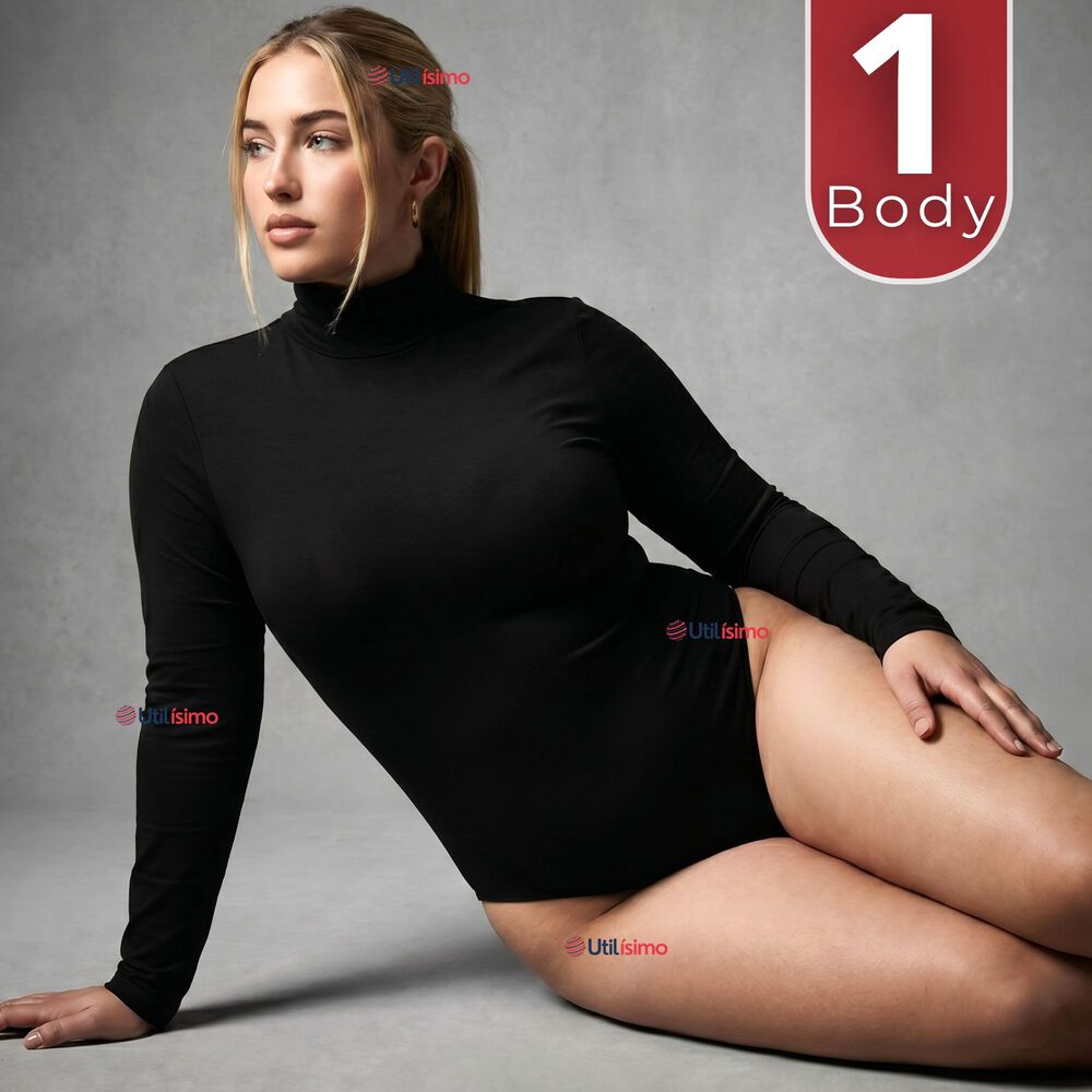 Body Manga Larga Bamb&uacute; Cuello Alto Beatle Mujer Negro image number 0.0