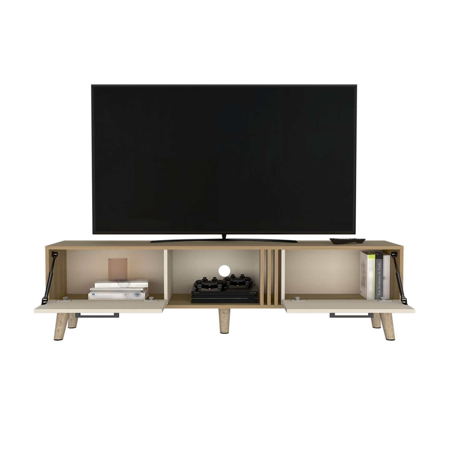 Rack Tv 65" 2 Puertas 160x43x35 Cm Cafe Claro Y Beige image number 2.0