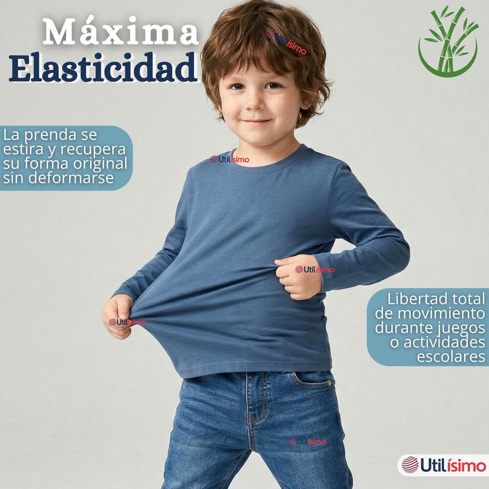 Pack 6 Poleras Camisetas Bamb&uacute; Cuello Redondo Primera Capa Manga Larga Colores Surtido Ni&ntilde;o image number 4.0