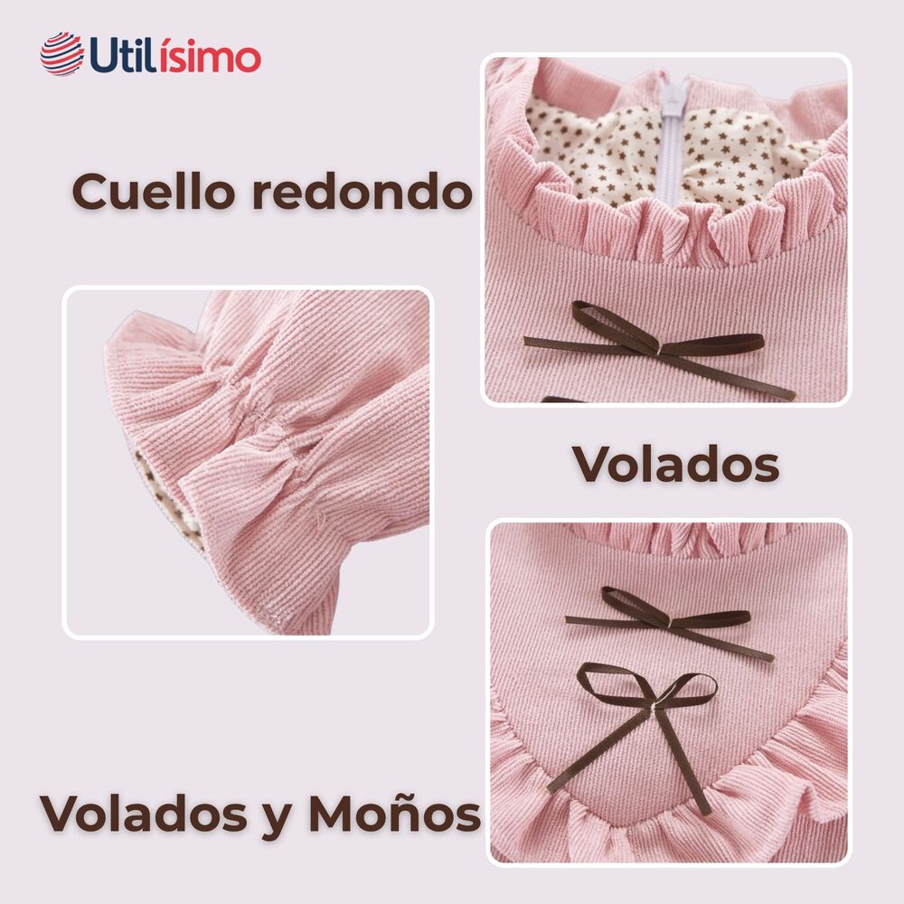 Vestido De Cotelé Con Bolso Conejo Forrado En Plush Niña Color Rosa image number 5.0