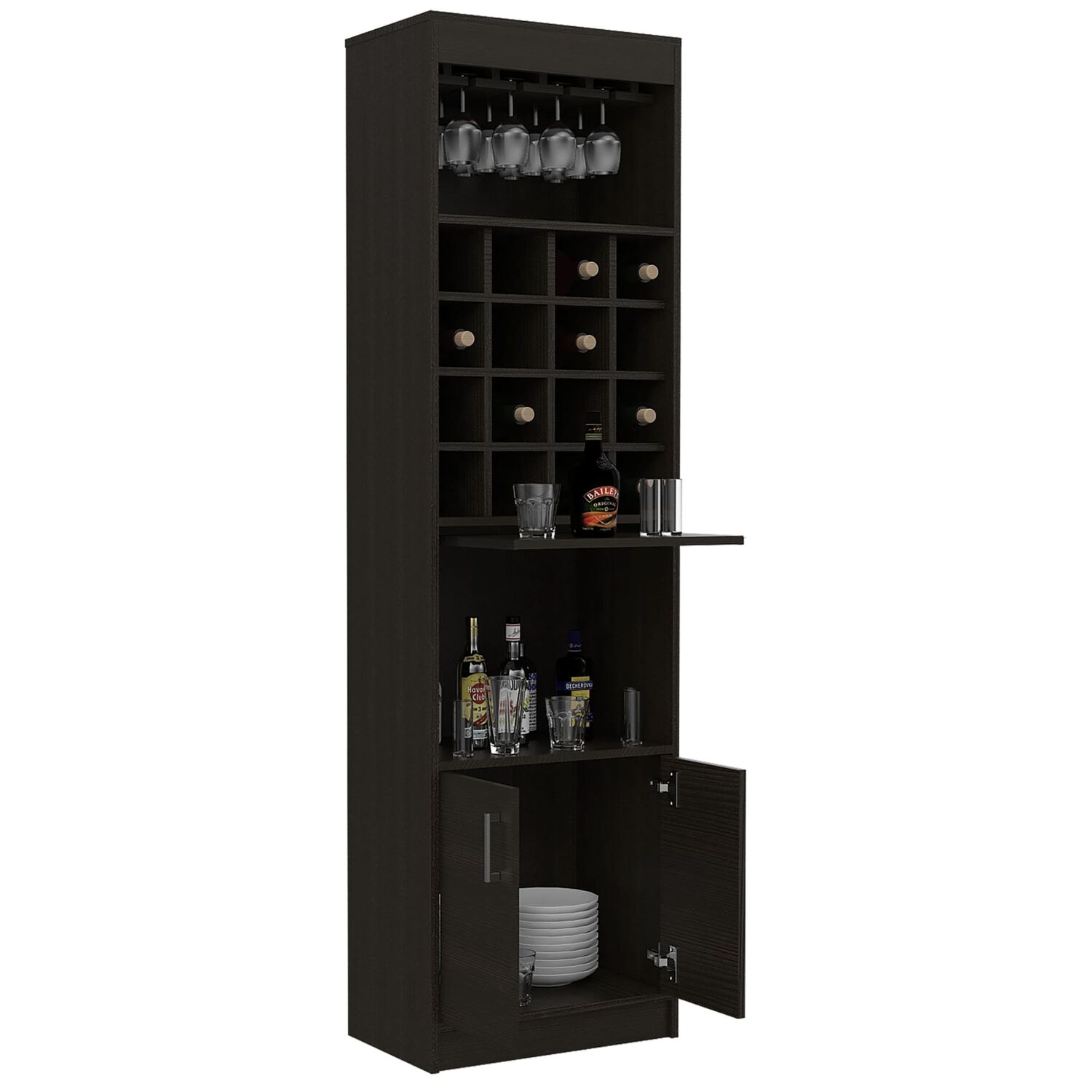Bar Alto 2 Puertas 16 Botelleros 180 Cm X 32 Cm X 51 Cm Negro image number 1.0