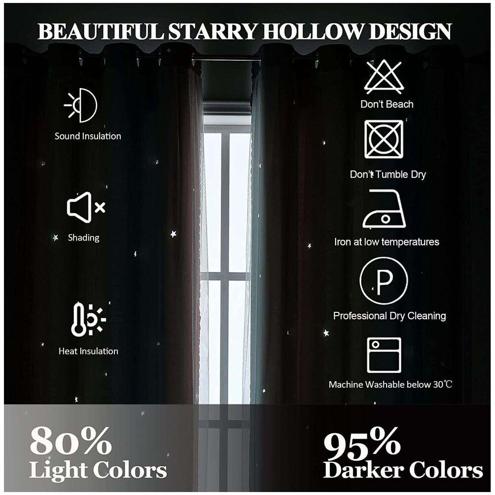 Cortinas Blackout Con Agujero Estrella Y Visillo Integrado - Gris image number 2.0