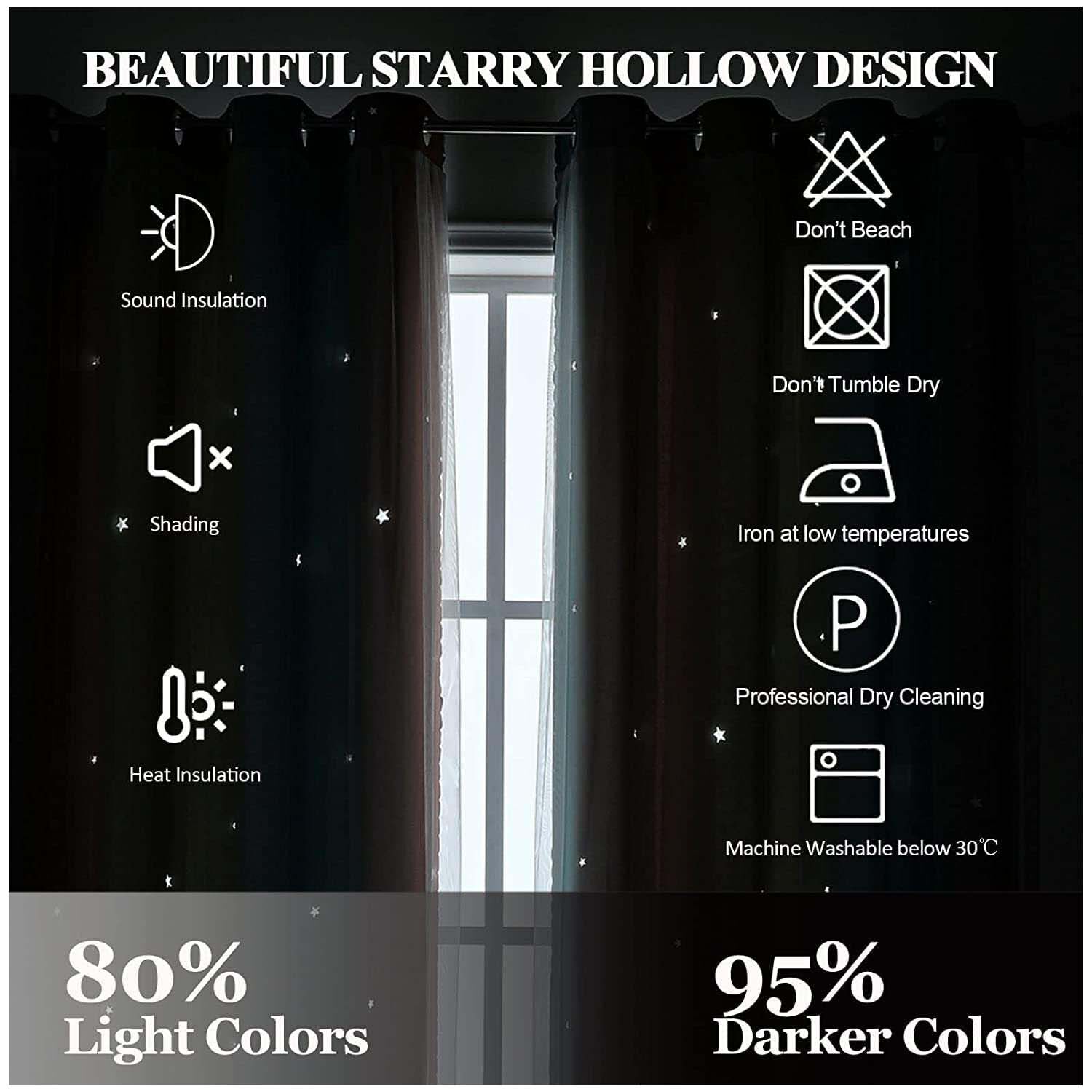 Cortinas Blackout Con Agujero Estrella Y Visillo Integrado - Gris image number 2.0