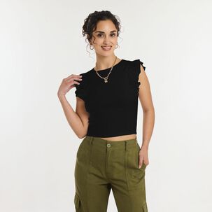 Polera Manga Corta Con Vuelos Cuello Redondo Mujer Freedom