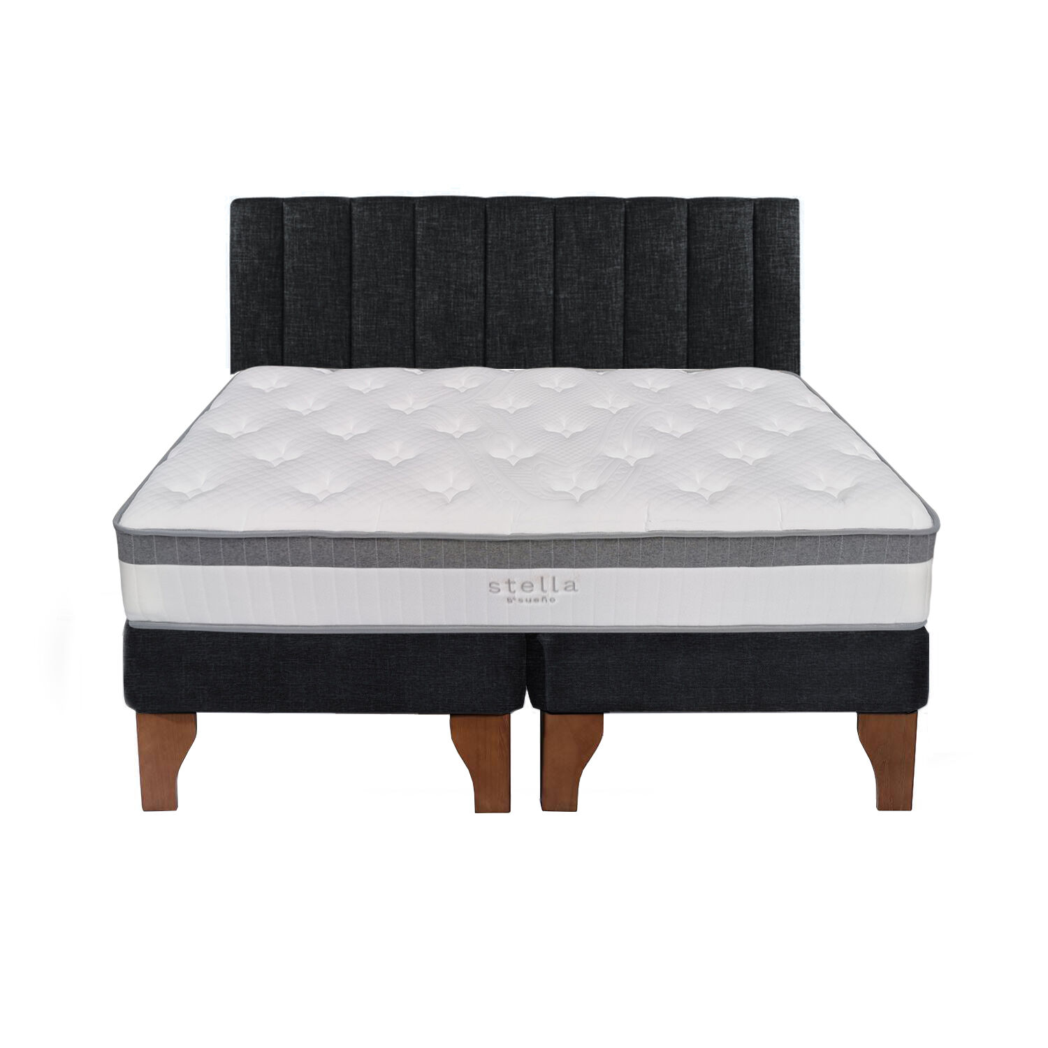 Cama Europea 2 Plazas + Respaldo Tubular Madera Negro image number 0.0