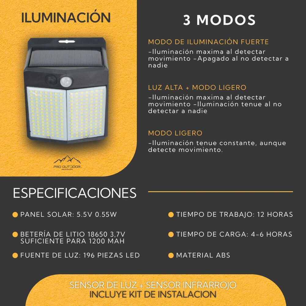 Pack 2 Aplique 196 Led Solar Contra Agua image number 3.0