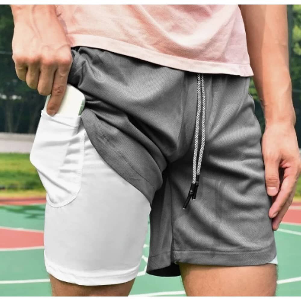 Short Gimnasio Con Licra Deportiva 2 En 1 Hombre Correr Gris L image number 1.0