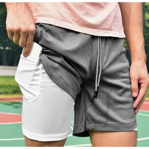 Short Gimnasio Con Licra Deportiva 2 En 1 Hombre Correr Gris L