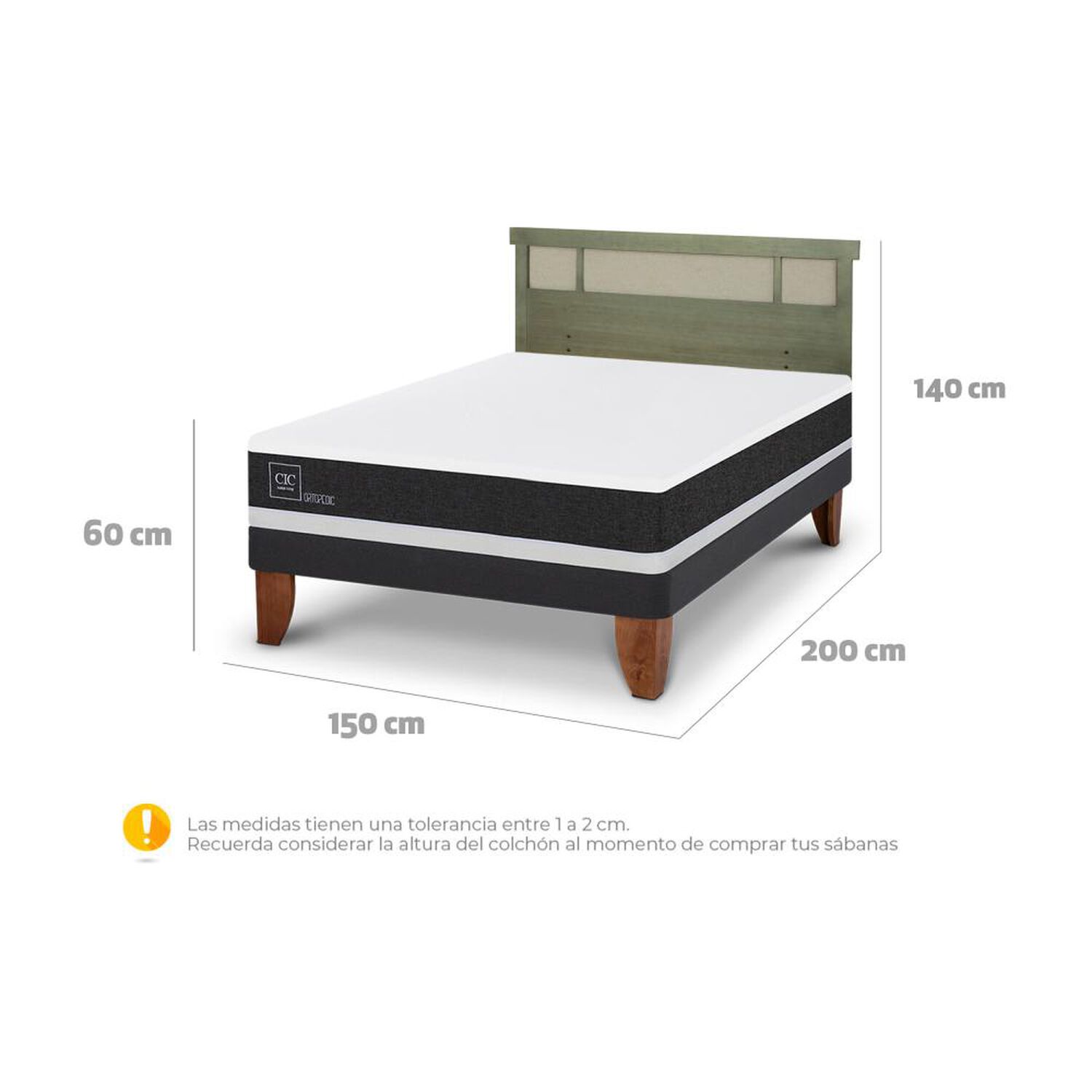 Cama Europea Cic Ortopedic / 2 Plazas / Base Normal + Respaldo image number 6.0