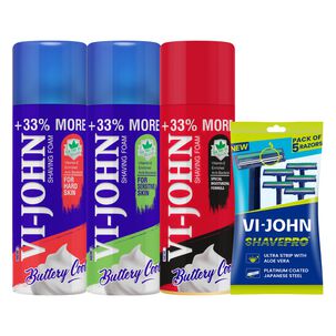 Pack 3 Espumas De Afeitar 400 Gr + Maquina Desechable 5 Uds