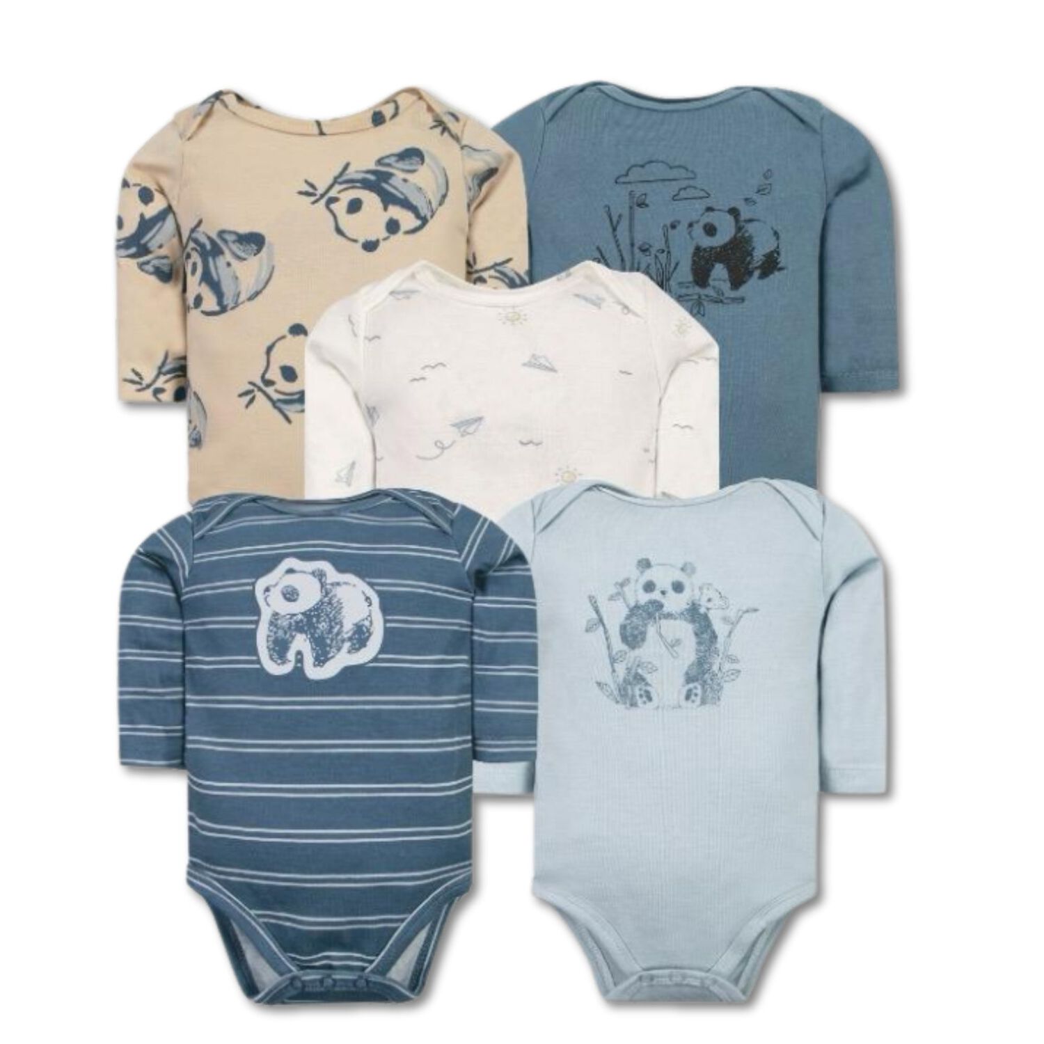 Pack 5 Bodys Ni&ntilde;o Manga Larga Tedmimak 100% Algod&oacute;n Panda Love image number 0.0