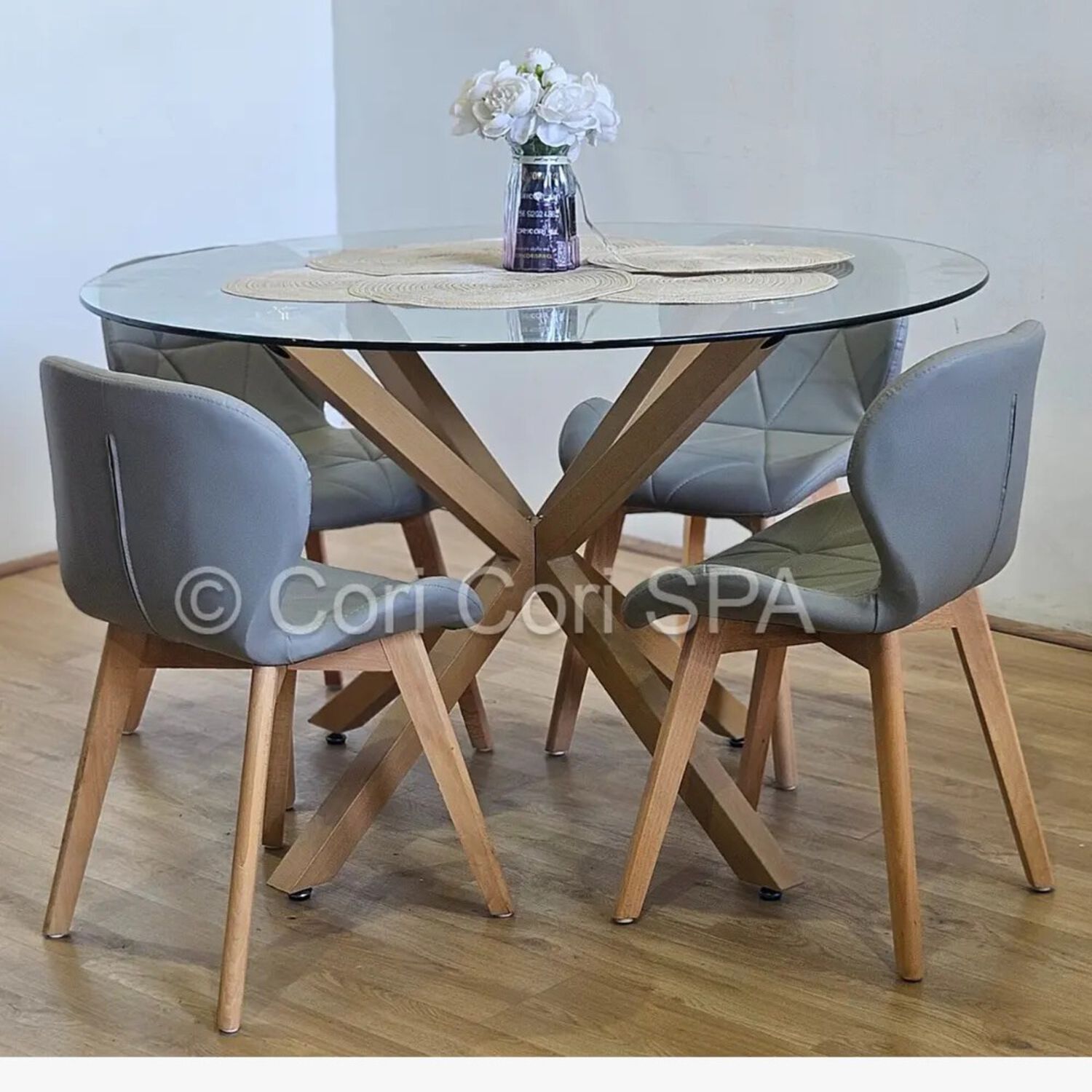 Comedor Warwick 100cm + 4 Sillas Mariposa Wood Gris image number 0.0