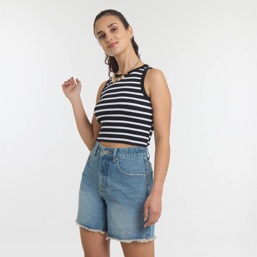 Polera Crop Rayas Marineras Sin Mangas Cuello Redondo Mujer Freedom image number 2.0