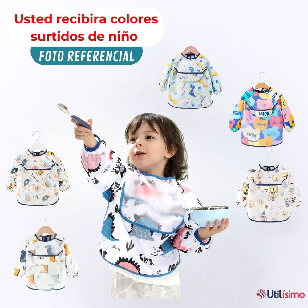 Babero Delantal Impermeable Premium Manga Larga Bebe Y Ni&ntilde;o image number 1.0