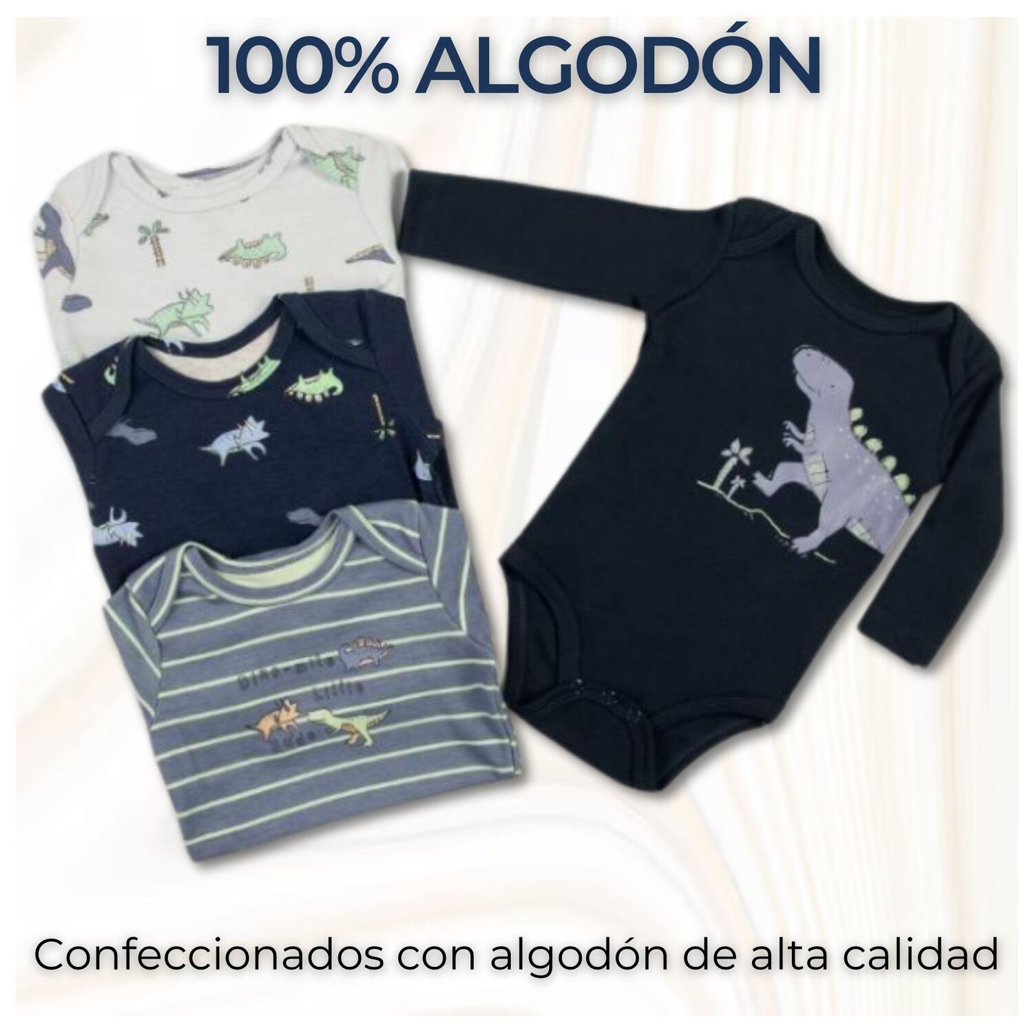 Pack 4 Bodys Ni&ntilde;o Manga Larga Tedmimak 100% Algod&oacute;n Dreamy Dinosaurs image number 1.0