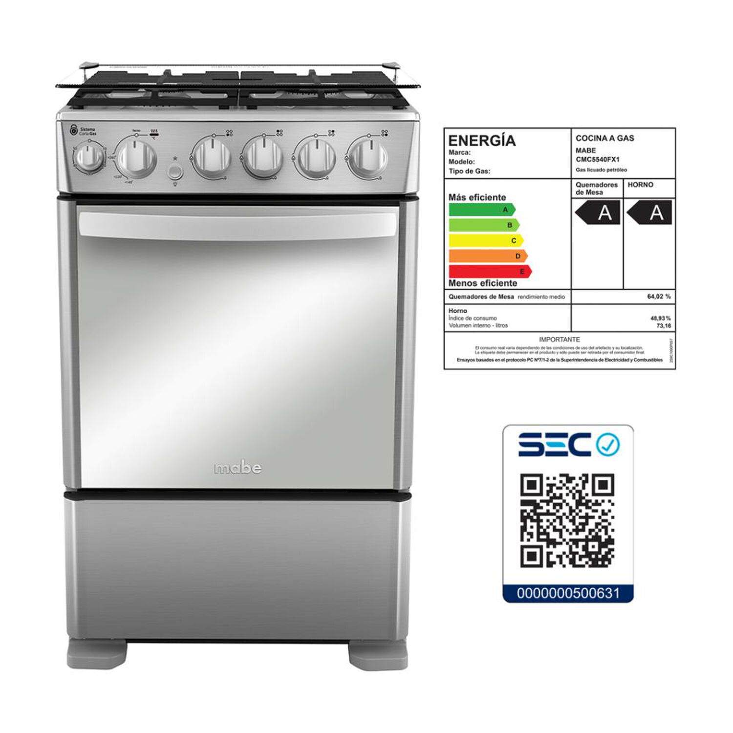 Cocina A Gas Mabe Cmc5540fx1 4 Quemadores image number 9.0