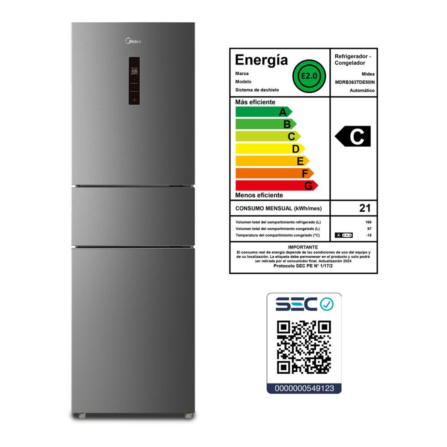 Refrigerador Bottom Freezer Midea MDRB363TDE50IN / No Frost / 263 Litros / C image number 10.0