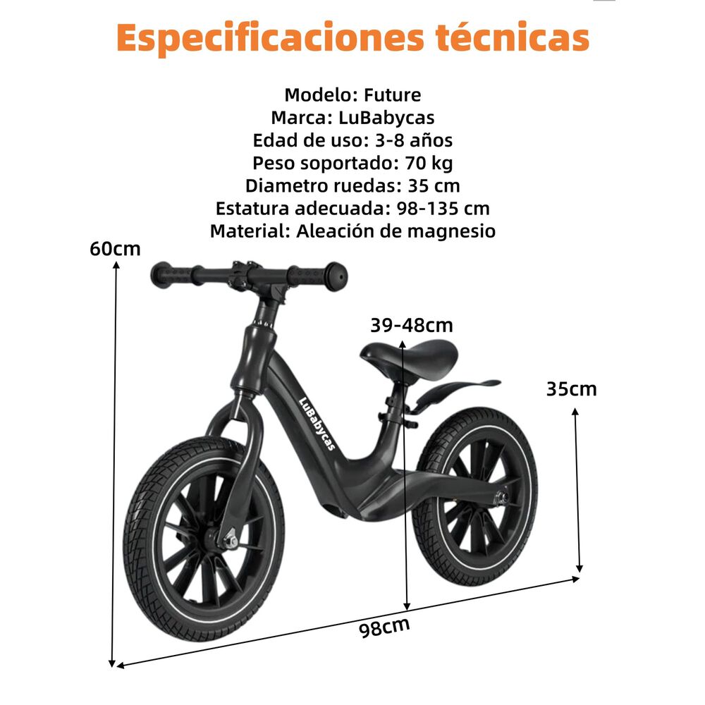 Bicicleta De Equilibrio 3-8 A&ntilde;os Aro 14 Negra Lubabycas image number 5.0