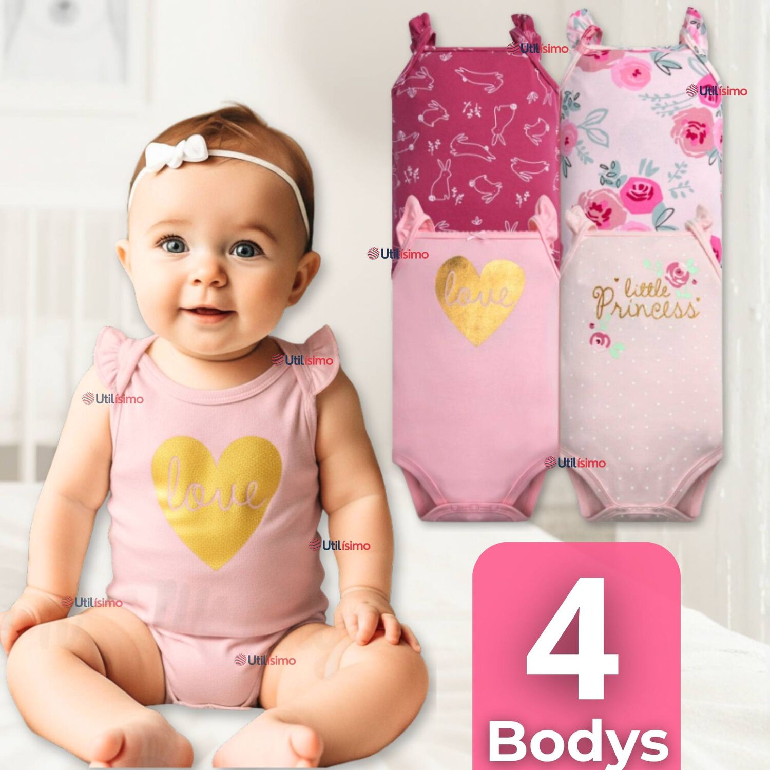 Pack 4 Bodys Ni&ntilde;a Sin Manga Tedmimak 100% Algod&oacute;n Princess Pink image number 0.0