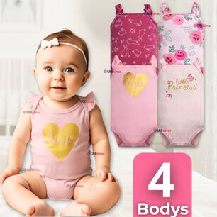 Pack 4 Bodys Ni&ntilde;a Sin Manga Tedmimak 100% Algod&oacute;n Princess Pink