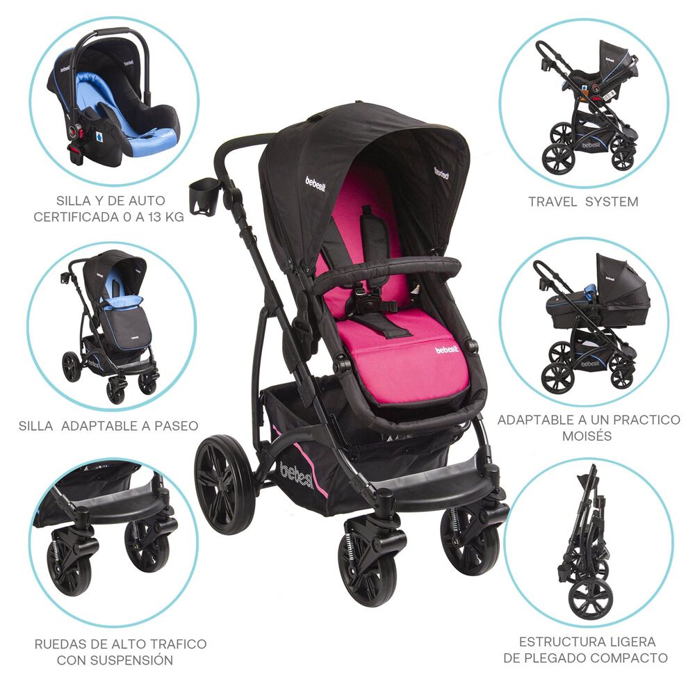 Coche Cuna Travel System Explorer Rosado image number 7.0