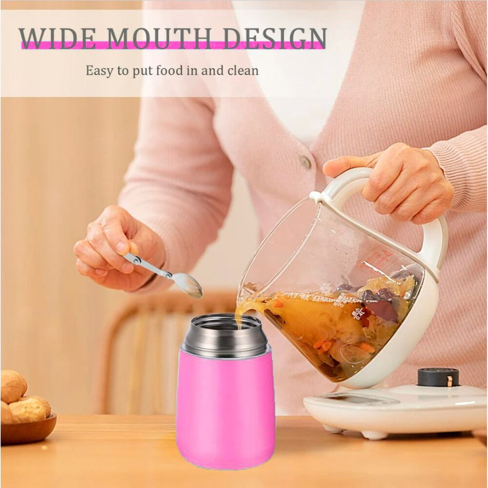 Termo Comida Acero Inoxidable 650ml Rosa Con Cuchara image number 2.0