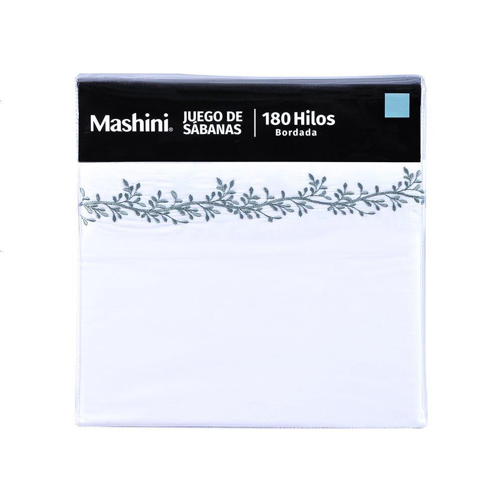 Sabana Bordada 180 Hilos Mashini 2 Plazas Ramas Verde image number 2.0