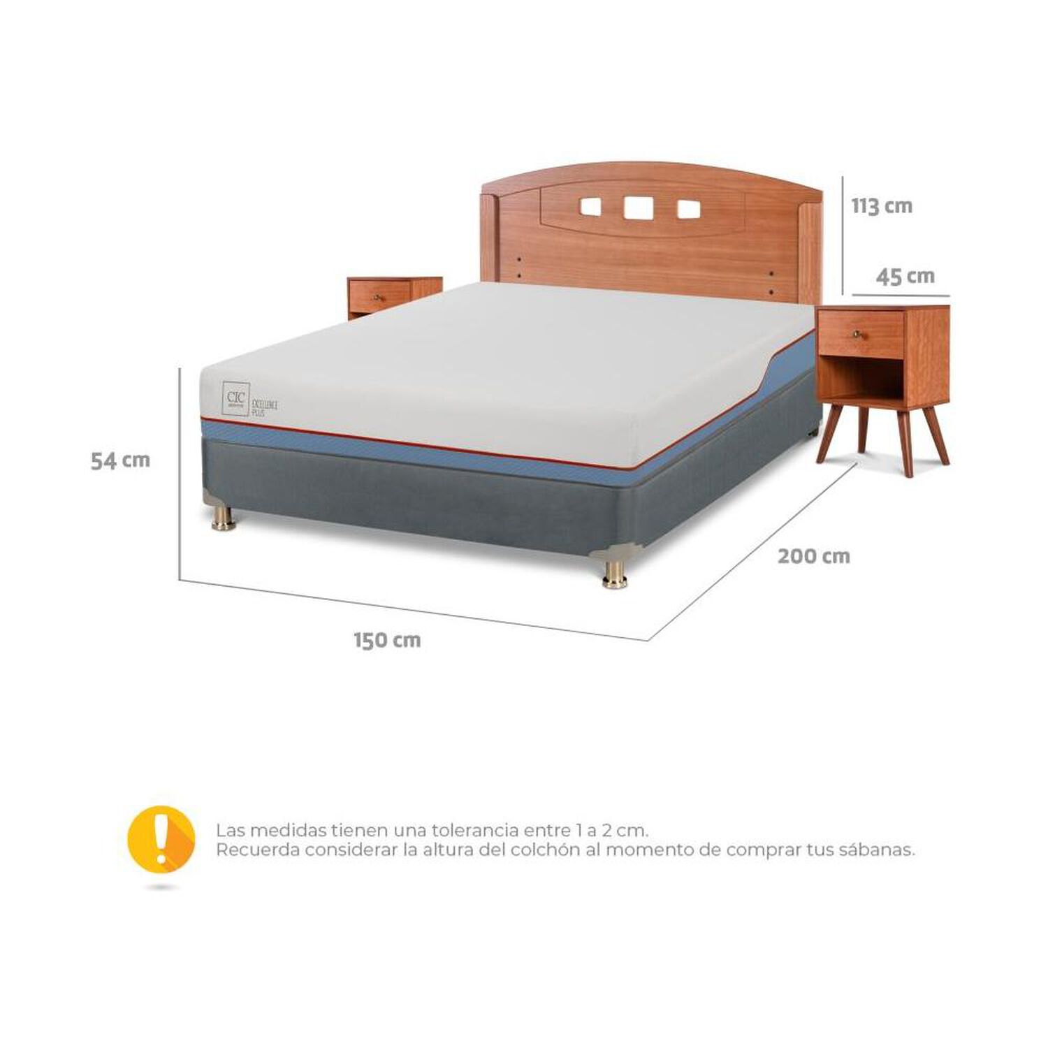 Cama Americana Cic Excellence Plus / 2 Plazas / Base Normal + Set De Maderas image number 2.0