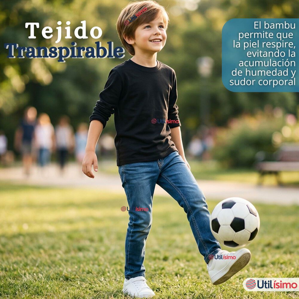 Pack 3 Poleras Camisetas Bamb&uacute; Negra Cuello Redondo Primera Capa Manga Larga Ni&ntilde;o image number 7.0