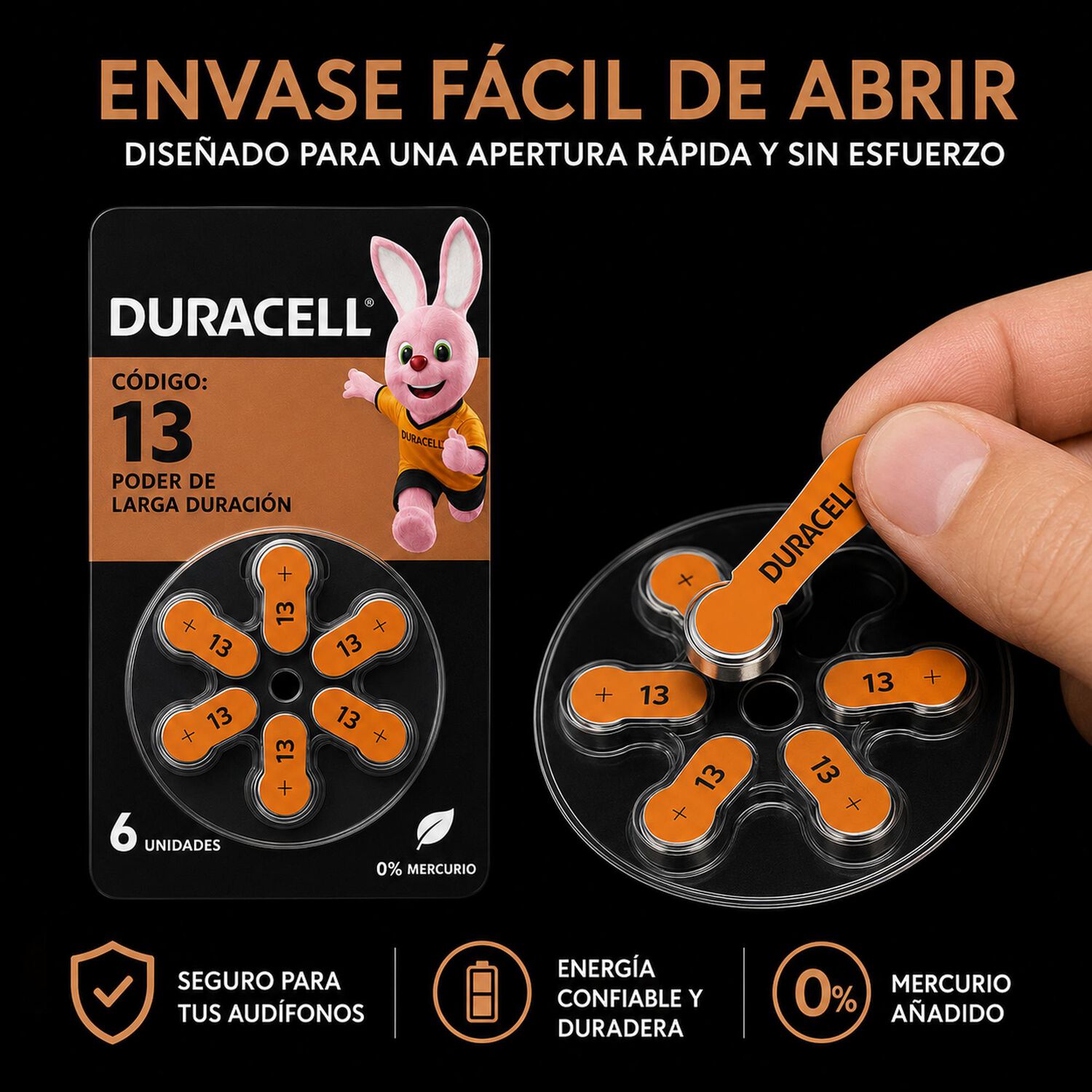Pila Duracell 13 De Audiolog&iacute;a De Larga Duraci&oacute;n (pack De 6) image number 4.0