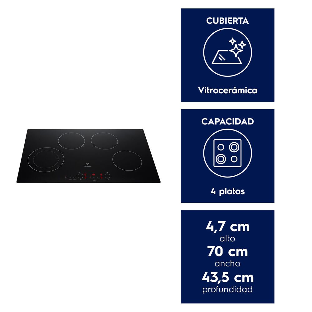 Encimera El&eacute;ctrica 4 Platos Vitrocer&aacute;mica Panel Touch Ve7dt image number 1.0