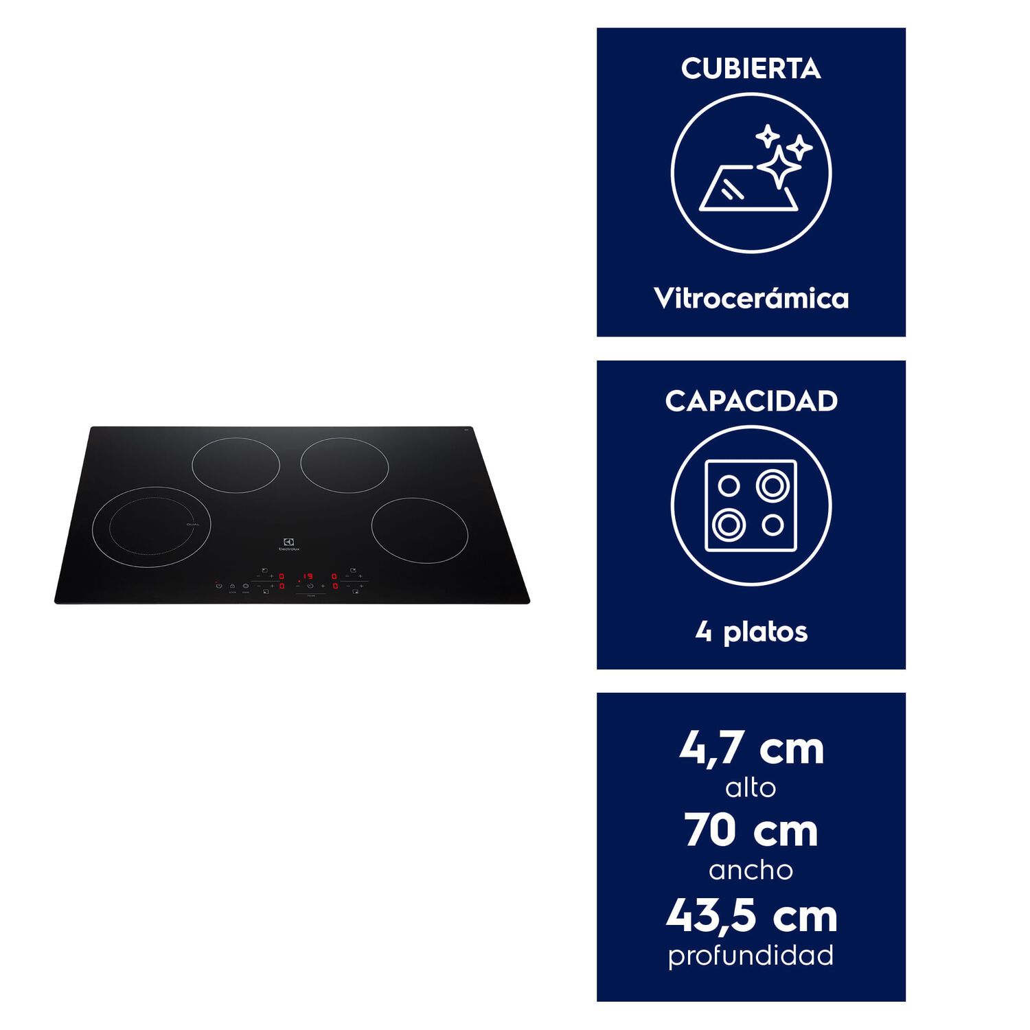 Encimera El&eacute;ctrica 4 Platos Vitrocer&aacute;mica Panel Touch Ve7dt image number 1.0