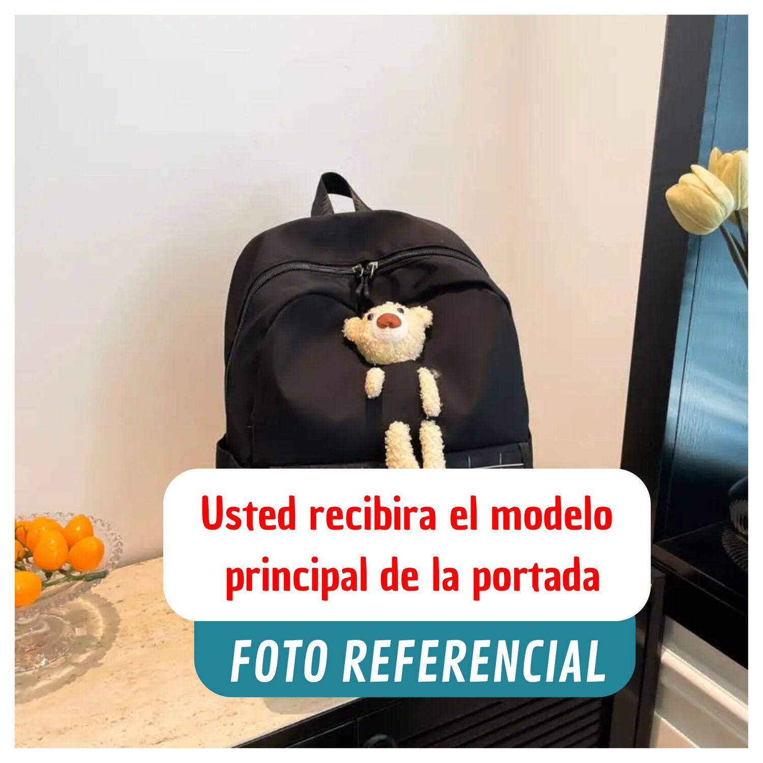 Mochila Escolar Juvenil 46cm Ni&ntilde;as Estilo Kawaii Cute Teddy Black image number 2.0