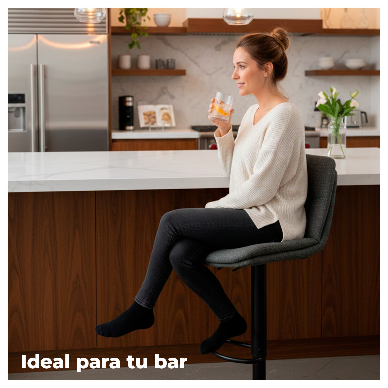 Silla De Bar Ajustable Base Negra Y Tela Estilo N&oacute;rdico image number 2.0