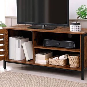 Rack Tv Rustik 110 Cm Madera Oscura Walnut Mdf Y Metal