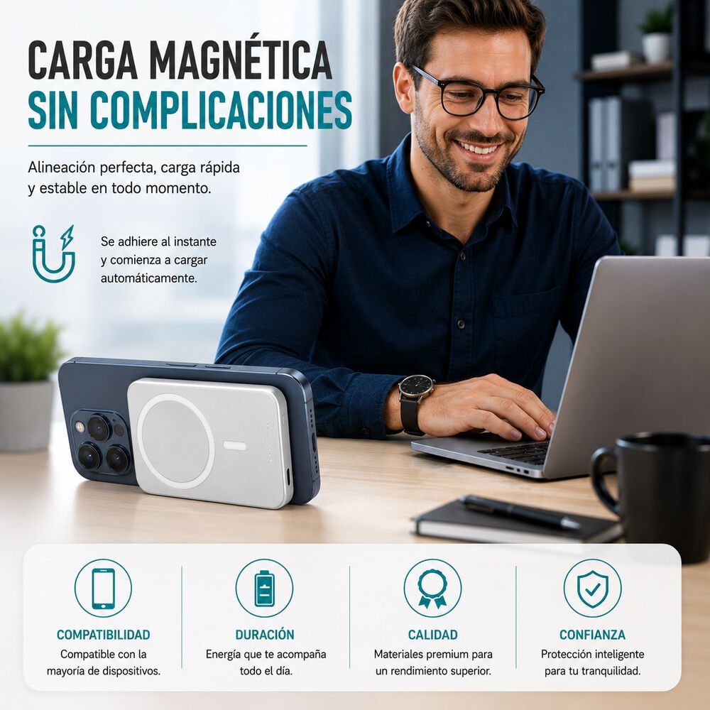 Powerbank Magsafe Potencia Inteligente Inalambrico Cargador Maxam image number 5.0