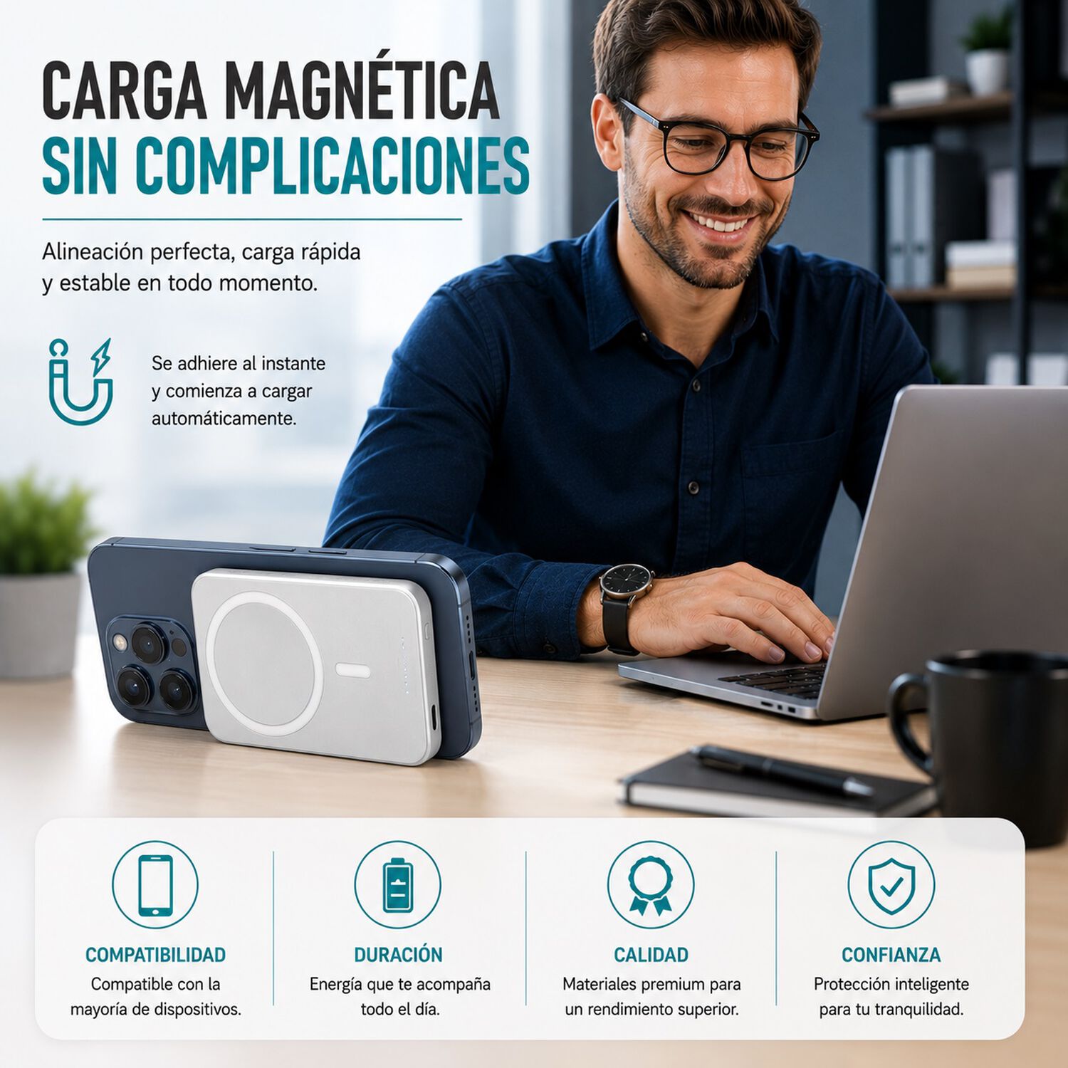 Powerbank Magsafe Potencia Inteligente Inalambrico Cargador Maxam image number 5.0
