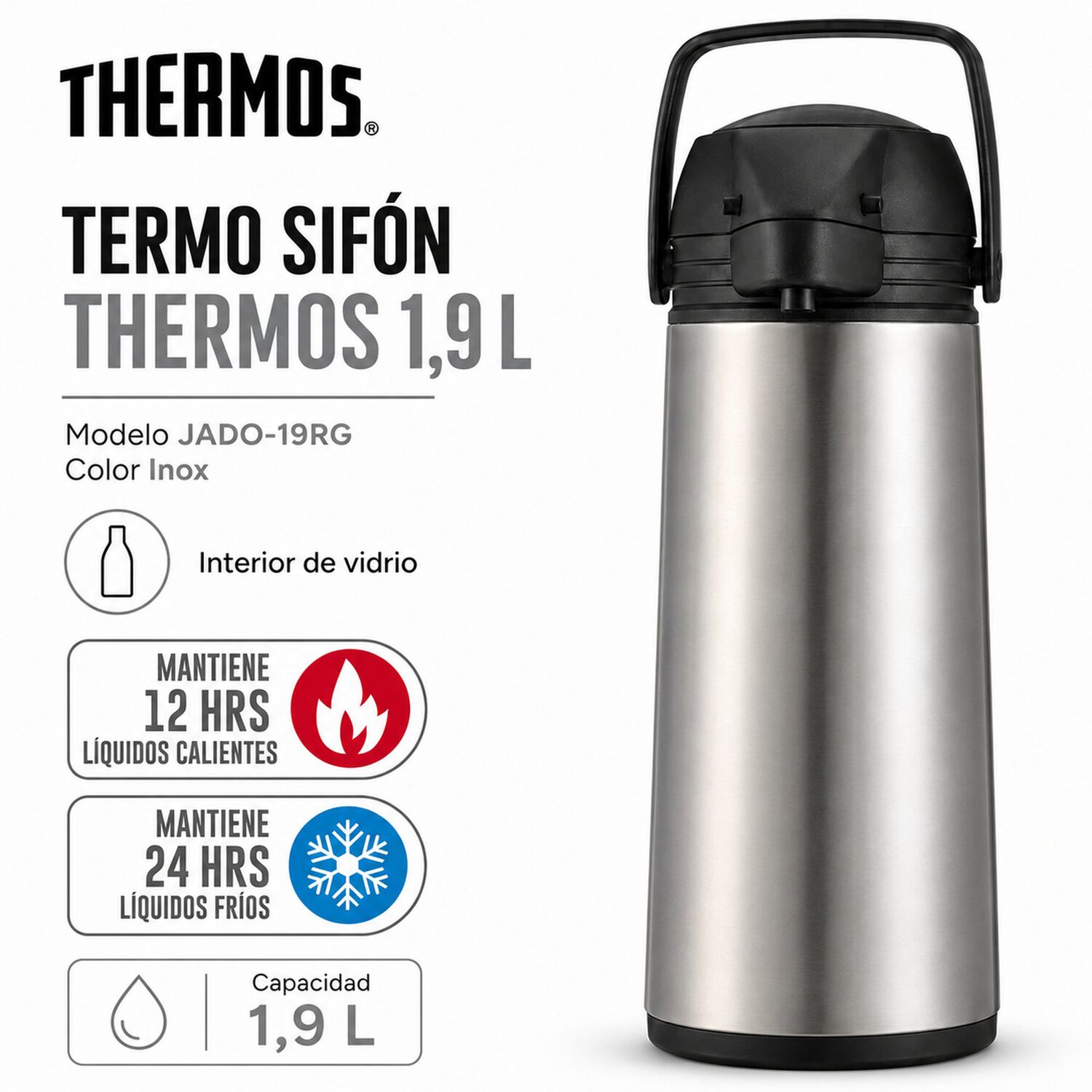 Termo Sif&oacute;n De L&iacute;quidos Jado 1.9l Thermos 12h Hot & 24h Cold image number 7.0