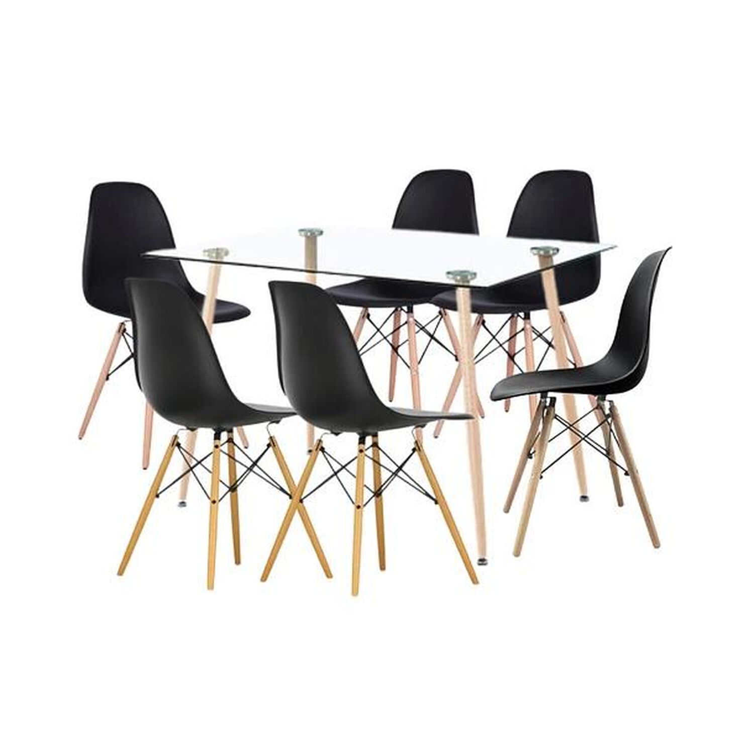 Comedor Mesa De Vidrio Rectangular 120x80 + 6 Sillas Eames Negras image number 0.0