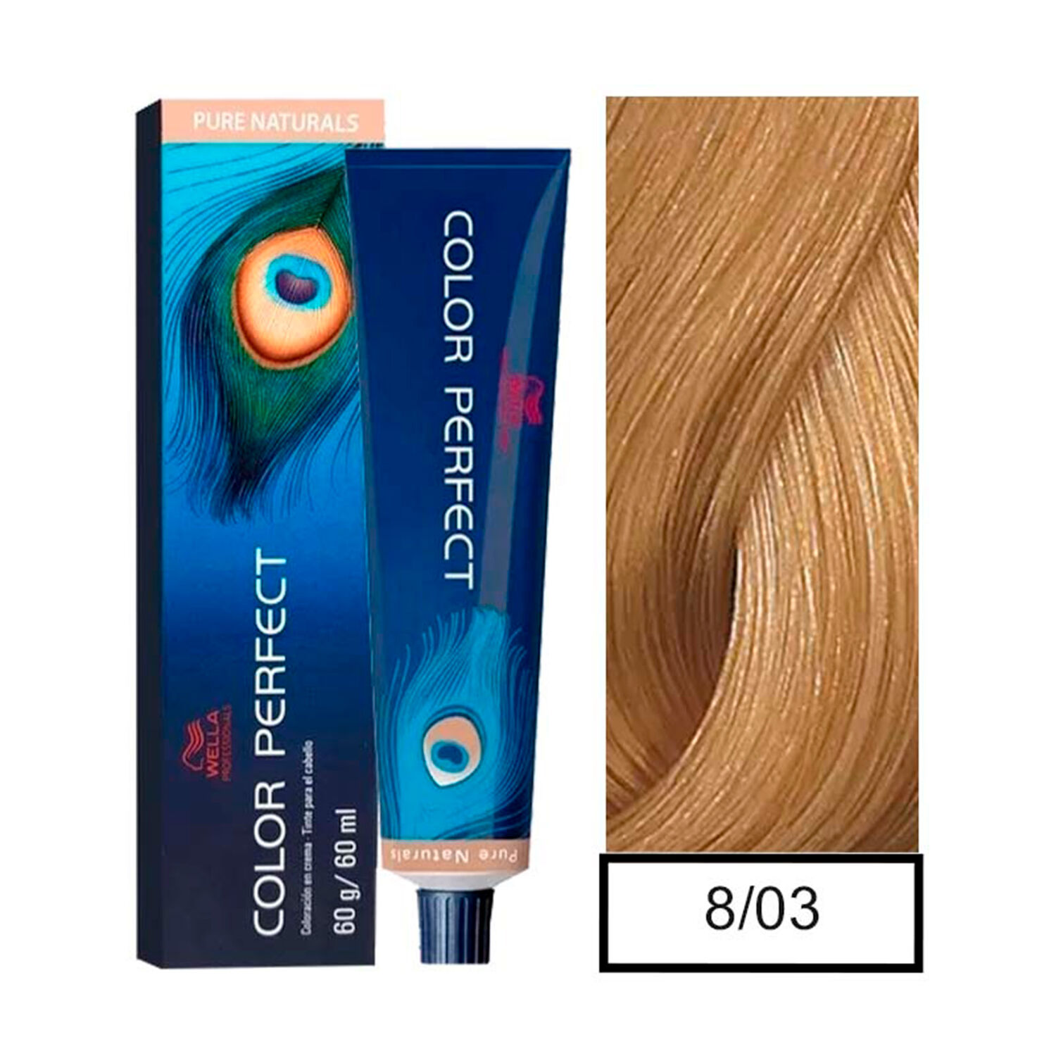 Wella - Tintura Permanente Color Perfect 8/03 Rubio Claro Natural Dorado 60gr + Oxidante 20vol 60ml image number 0.0
