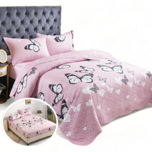 Juego Para Cama De 5 Piezas 2 Plazas Cubrecolchon Sabana Cubrecama 2 Fundas De Almohada Estampados